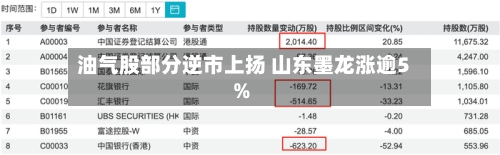 油气股部分逆市上扬 山东墨龙涨逾5%