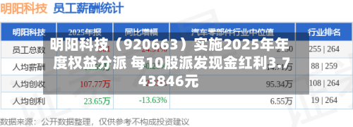 明阳科技（920663）实施2025年年度权益分派 每10股派发现金红利3.743846元